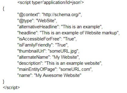 An example of basic Website schema markup
