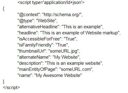 An example of basic Website schema markup