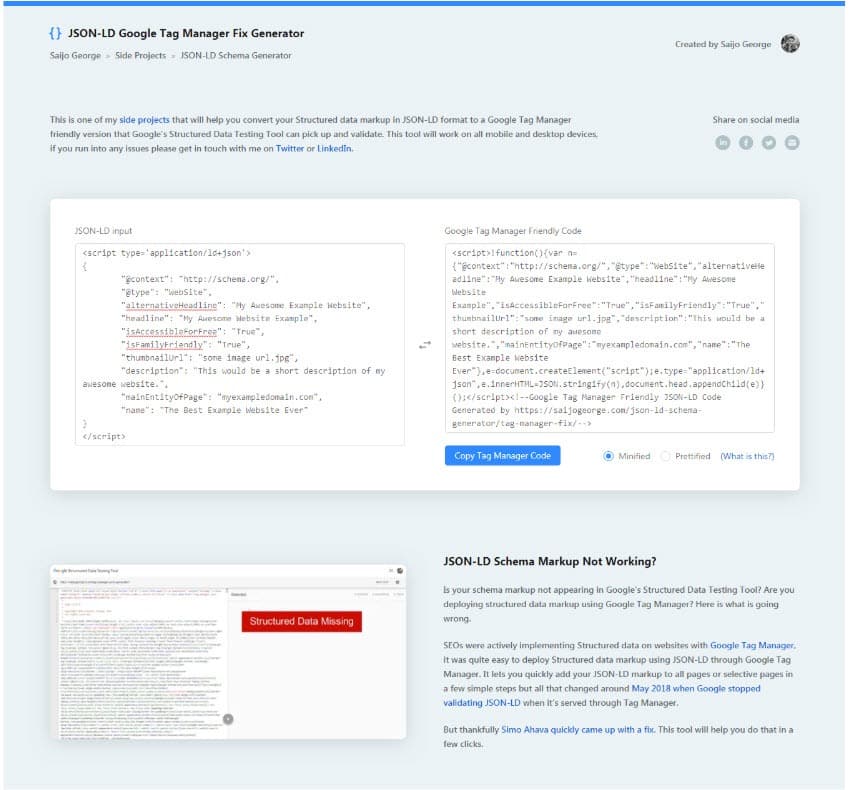 Google tag manager fix generator for schema