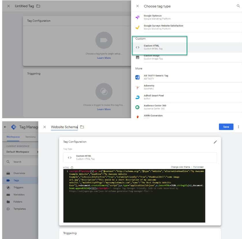 creating schema tag in GTM