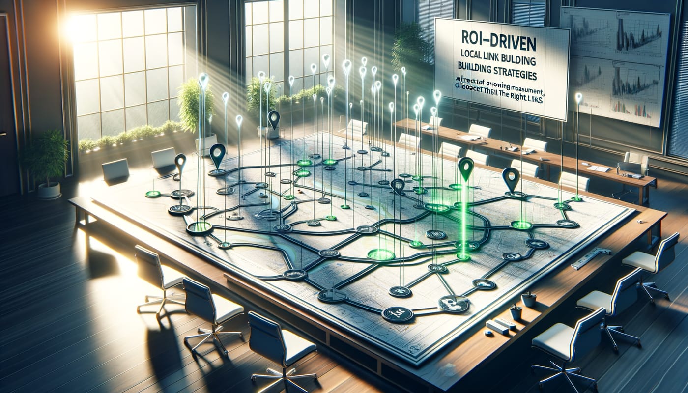 Photorealistic contextual image for: ROI-Driven Local Link Building: Strategies for Small Businesses to Attract Hyper-Local Backlinks