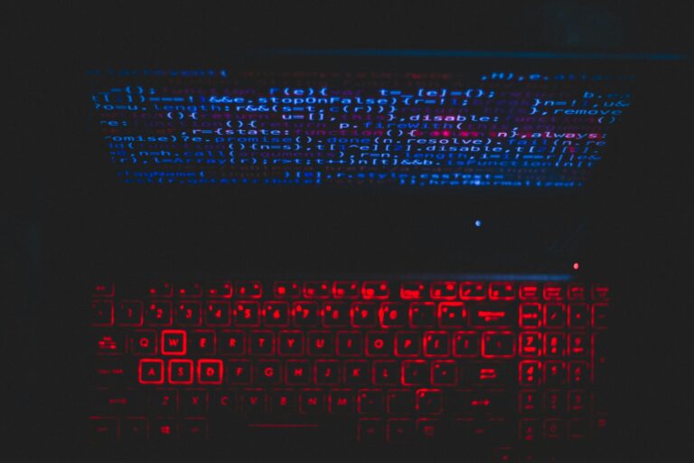 Computer code with blue and red light
